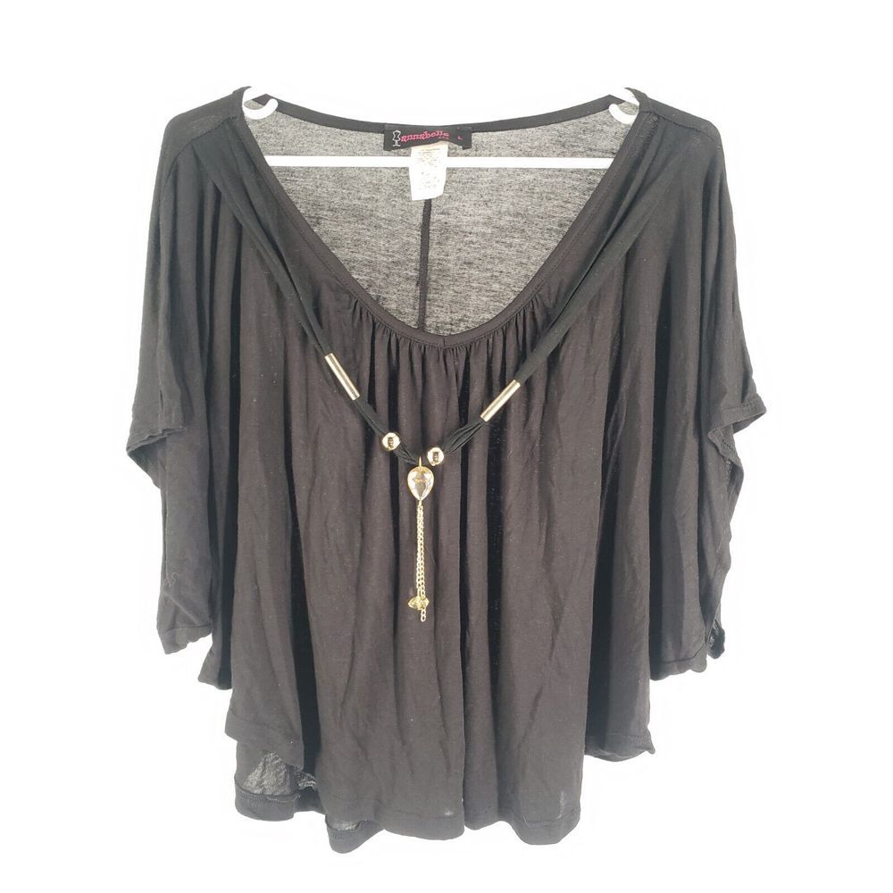 Annabelle Batwing Top Blouse w/ Decor Pendant Chain Sz Large Lightweight Stretch